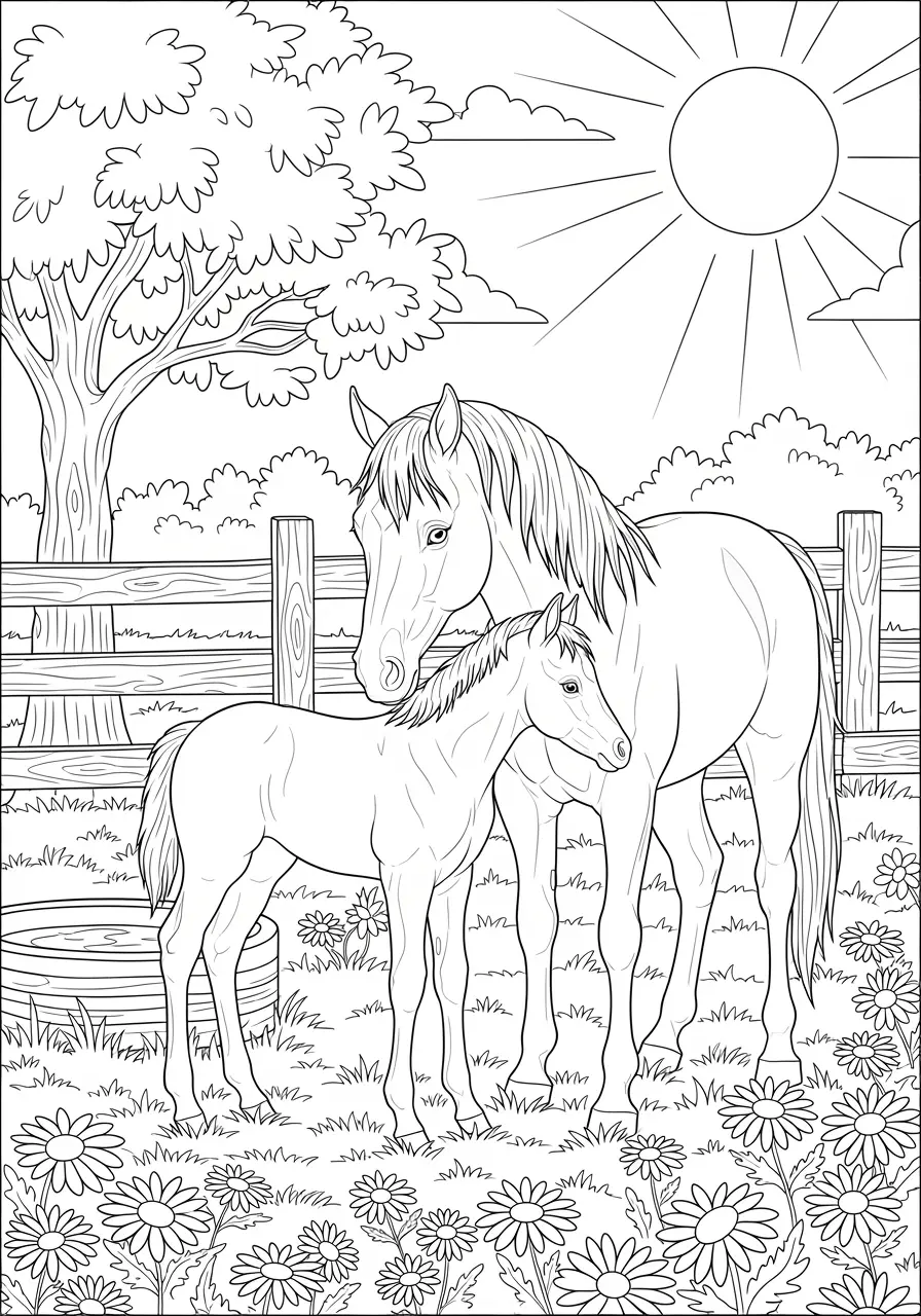 Mother and Foal Horse Coloring Page