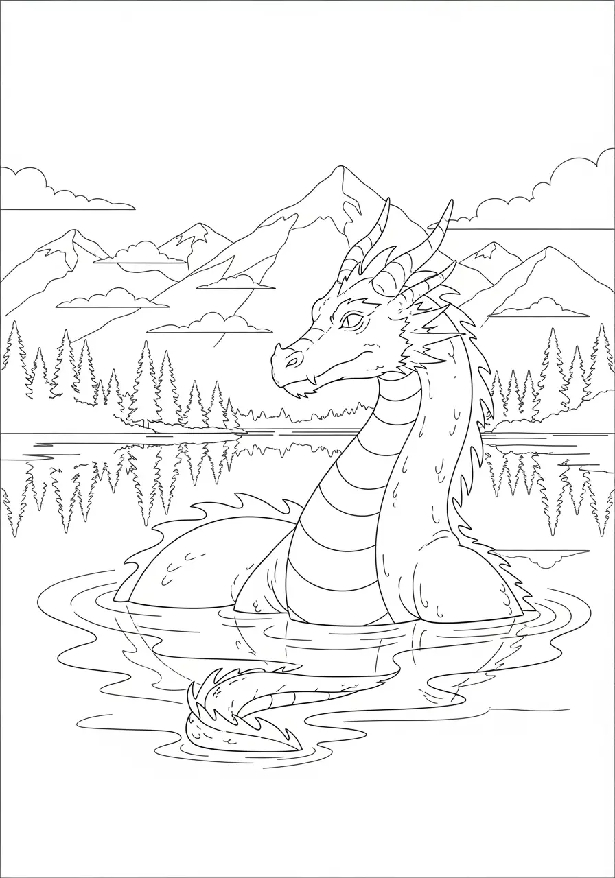 Mountain Lake Dragon Coloring Page