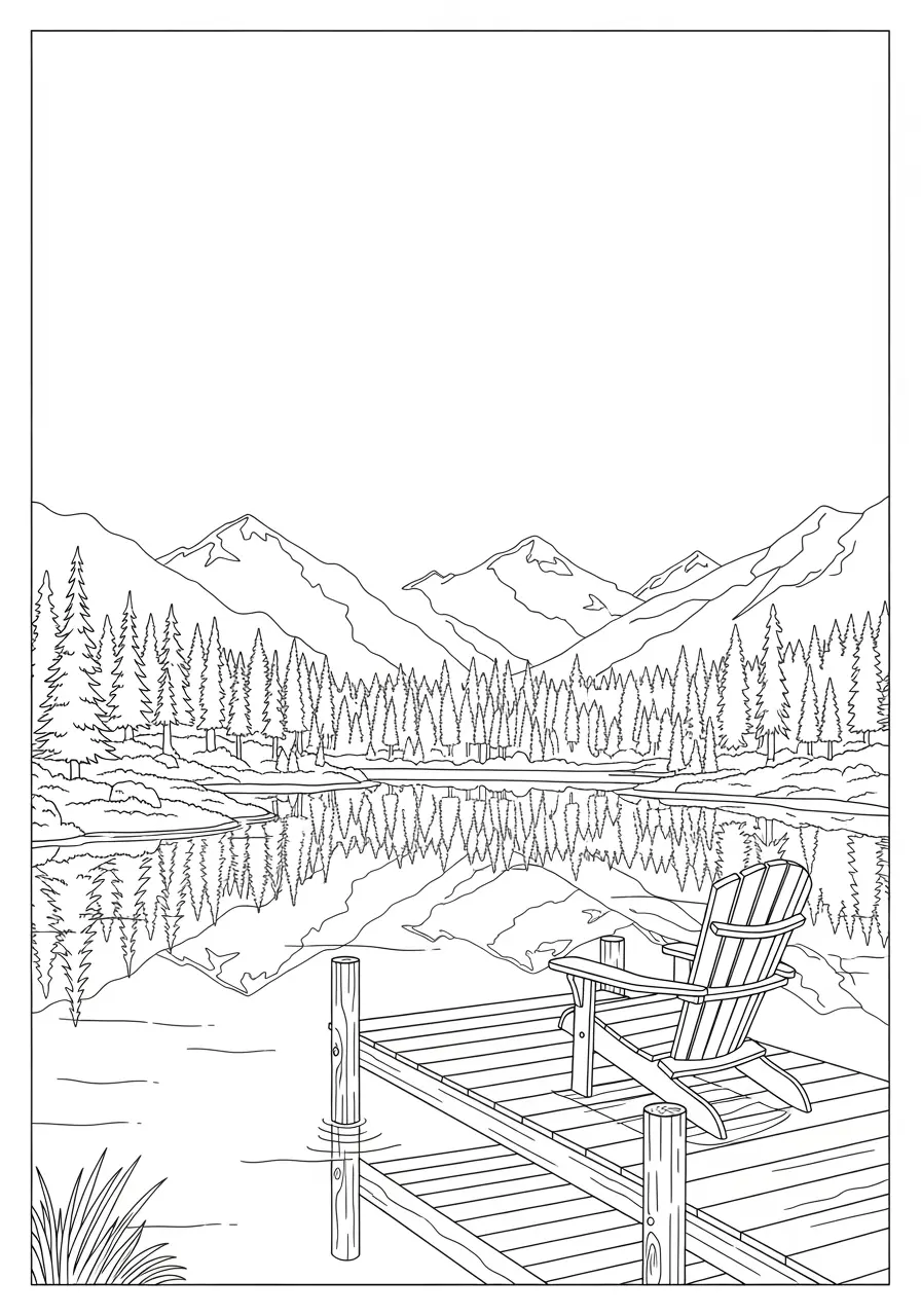 Mountain Lake Relaxation Coloring Page