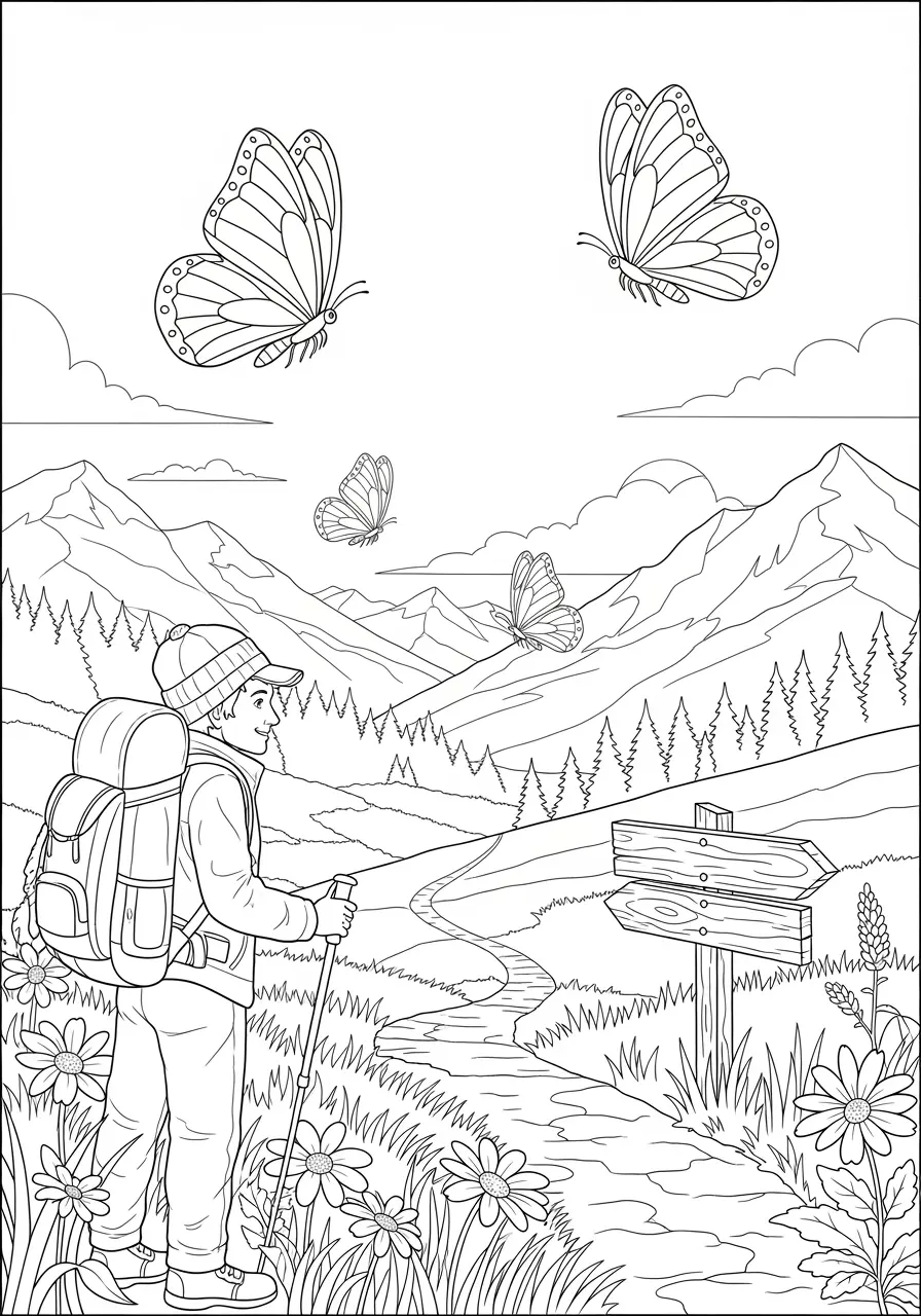 Mountain Meadow Butterfly Coloring Page