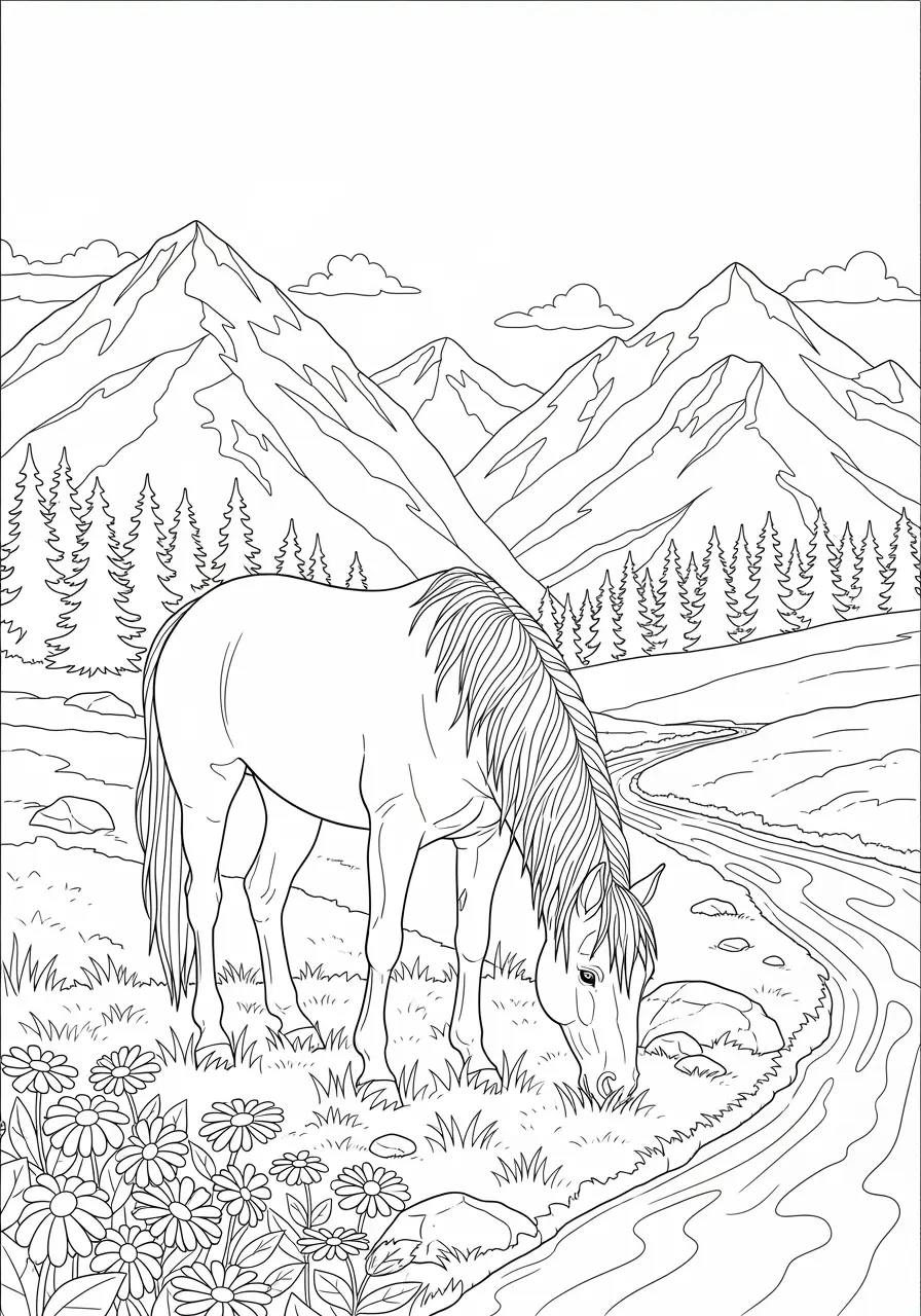Mountain Vista Horse Coloring Page