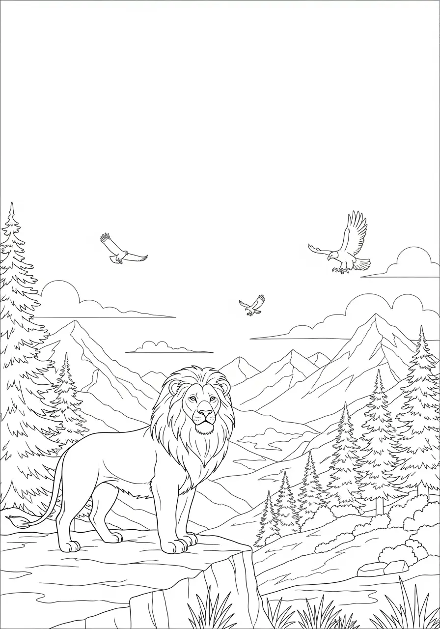 Mountain Vista Lion Coloring Page