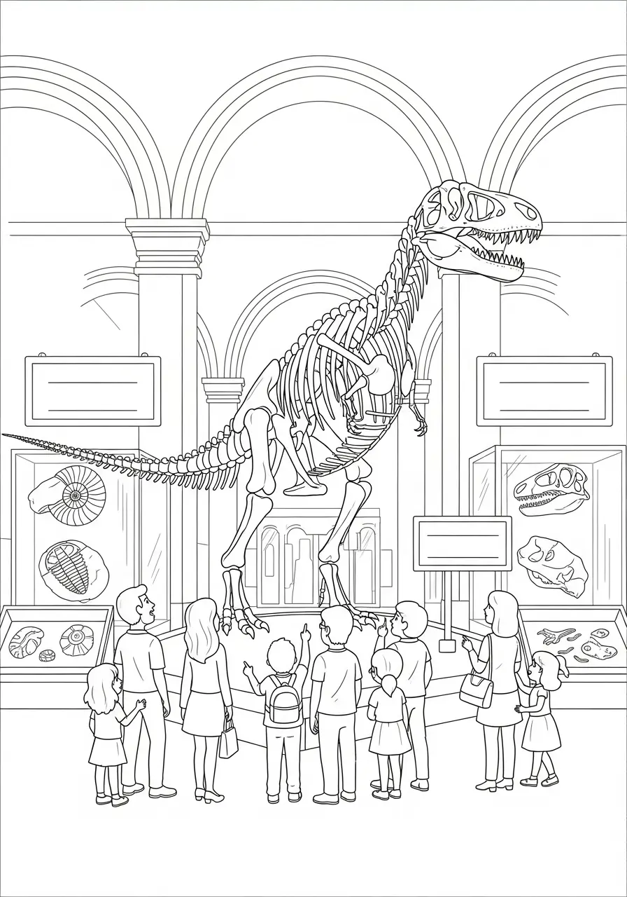 Museum Dinosaur Exhibit Coloring Page