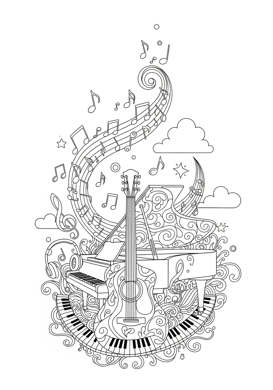 Music Room Doodle Coloring Page