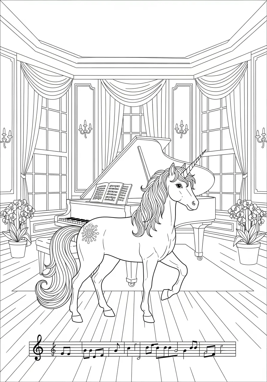 Music Room Unicorn Coloring Page