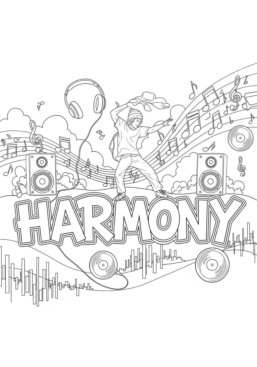 Music Theme Graffiti Coloring Page