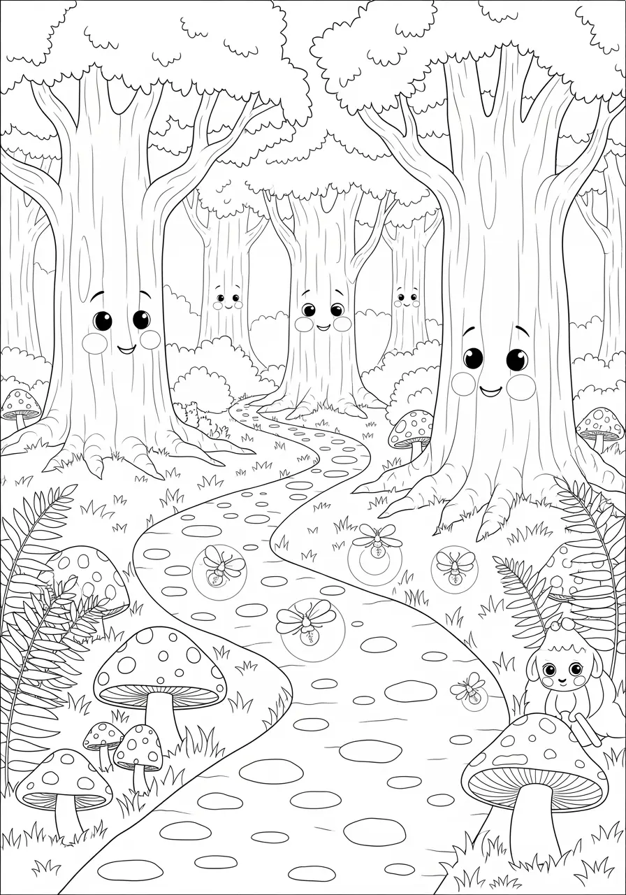 Mystical Forest Path Scary Coloring Page