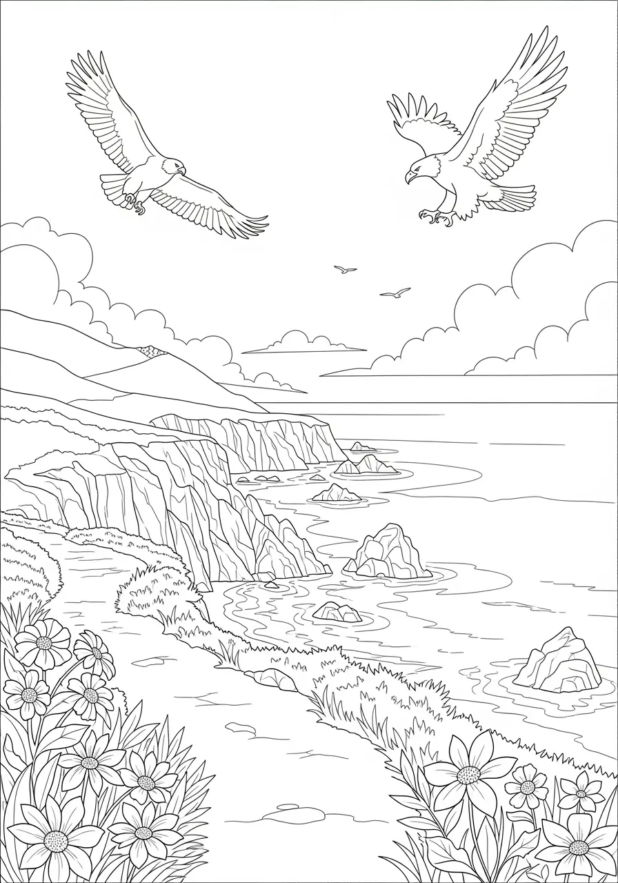 Ocean Cliff Overlook Coloring Page
