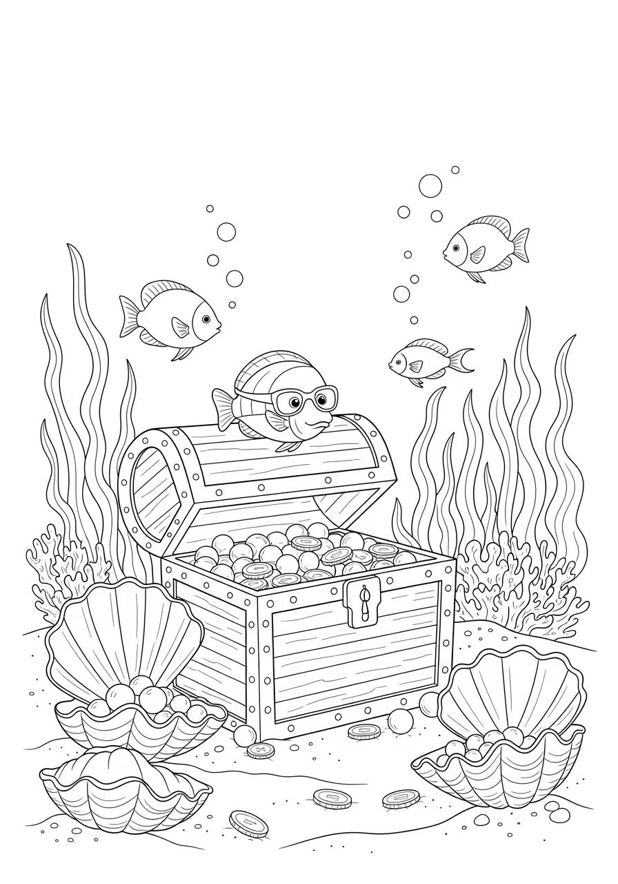 Ocean Floor Treasures Coloring Page