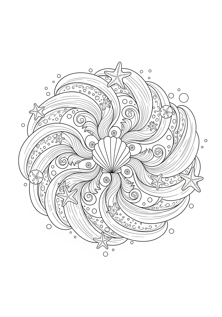 Ocean Wave Mandala Coloring Page