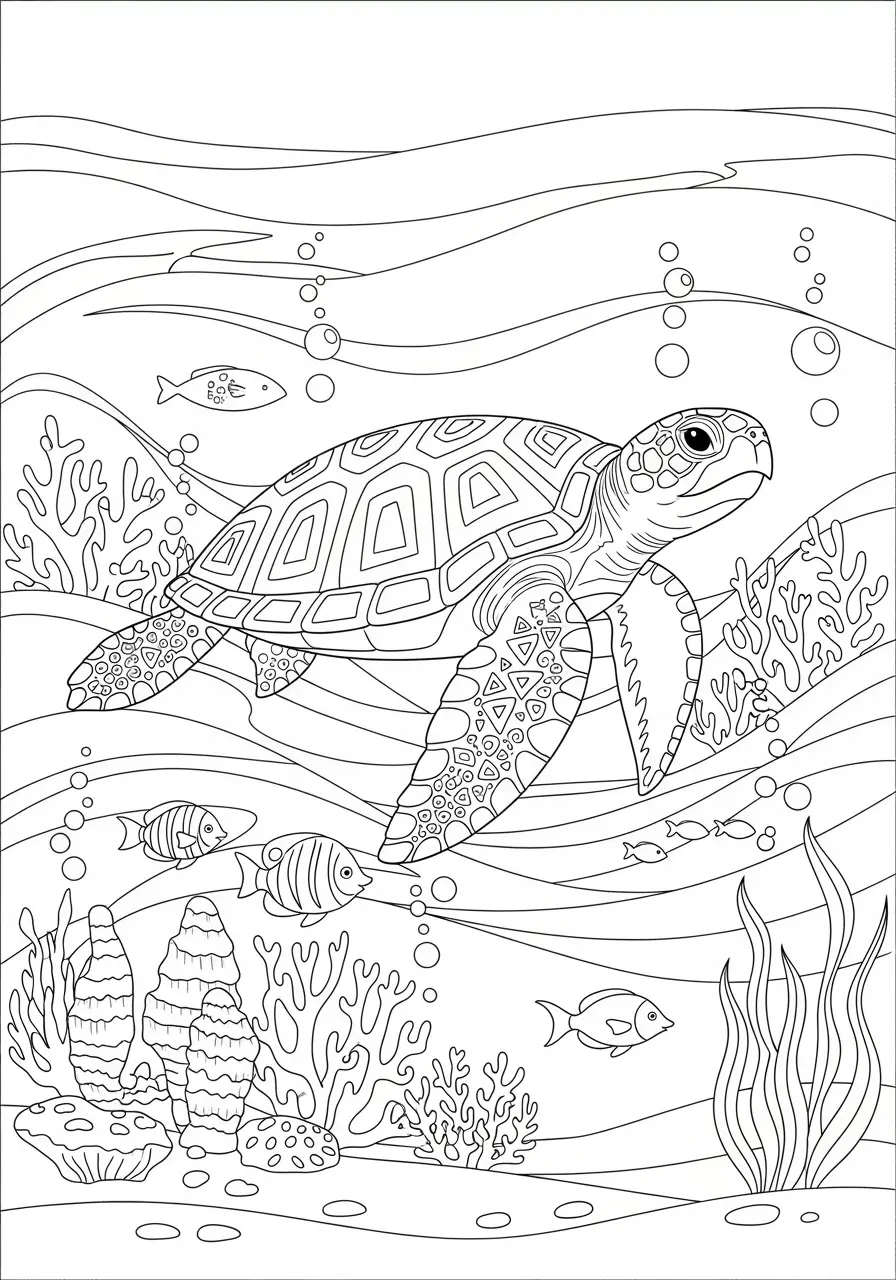 Ocean Wave Turtle Tattoo Coloring Page