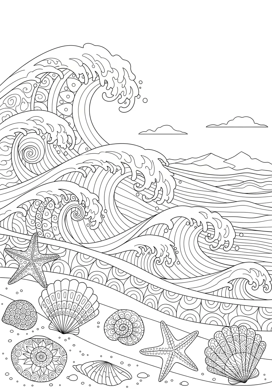 Ocean Wave Zentangle Coloring Page