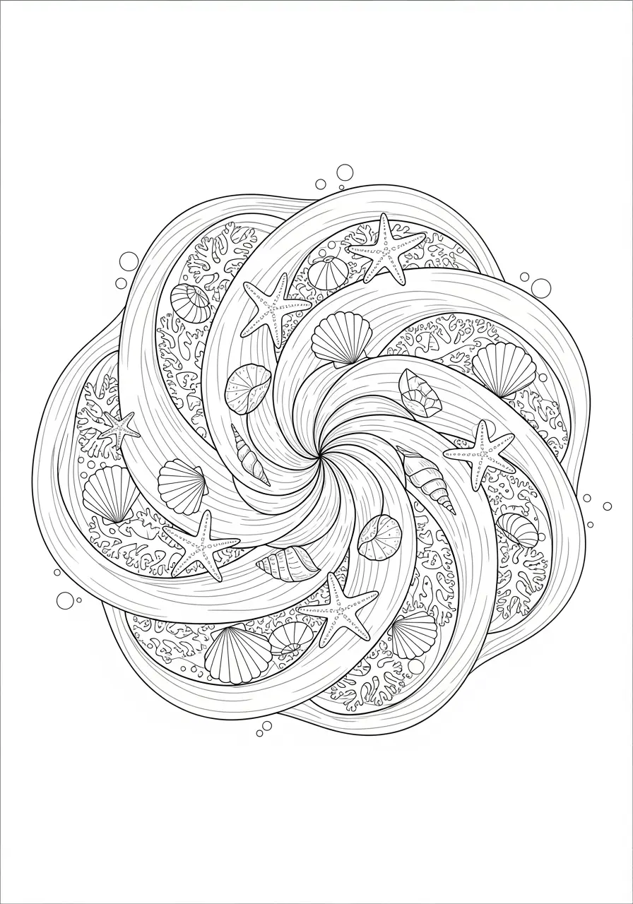 Ocean Waves Mandala Coloring Page