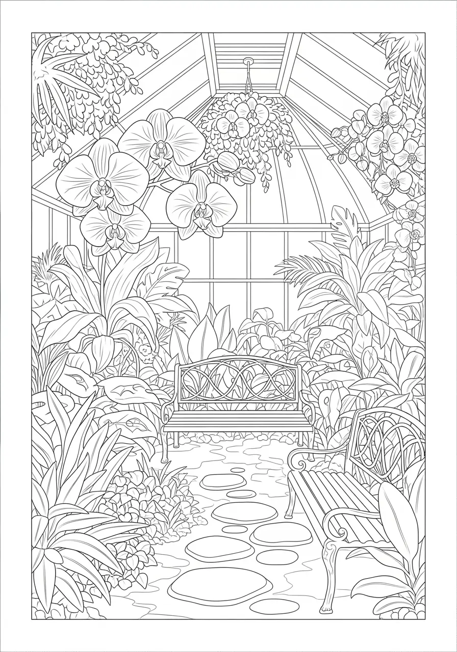 Orchideen-Gewächshaus-Ausmalbild