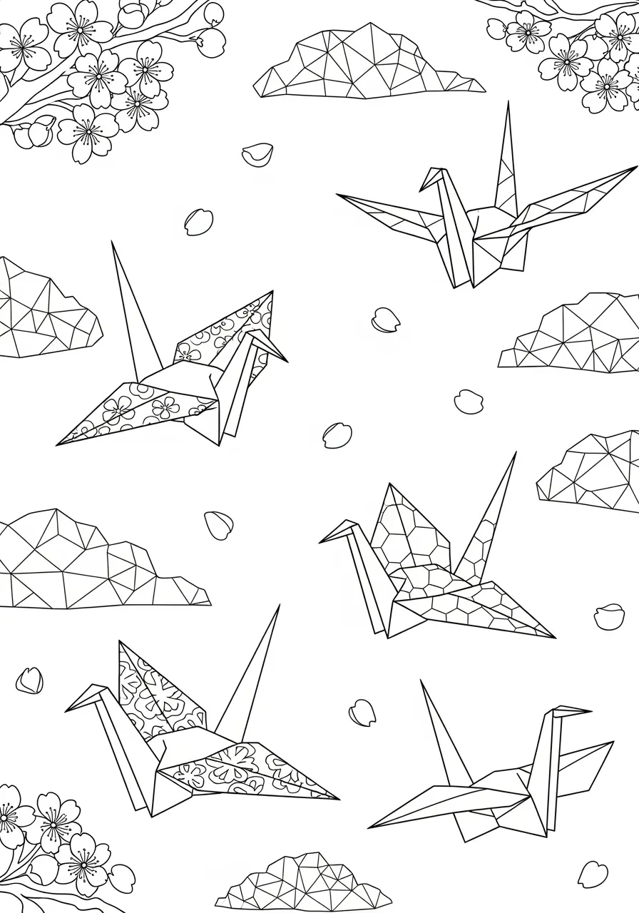 Origami Crane Garden Tattoo Coloring Page