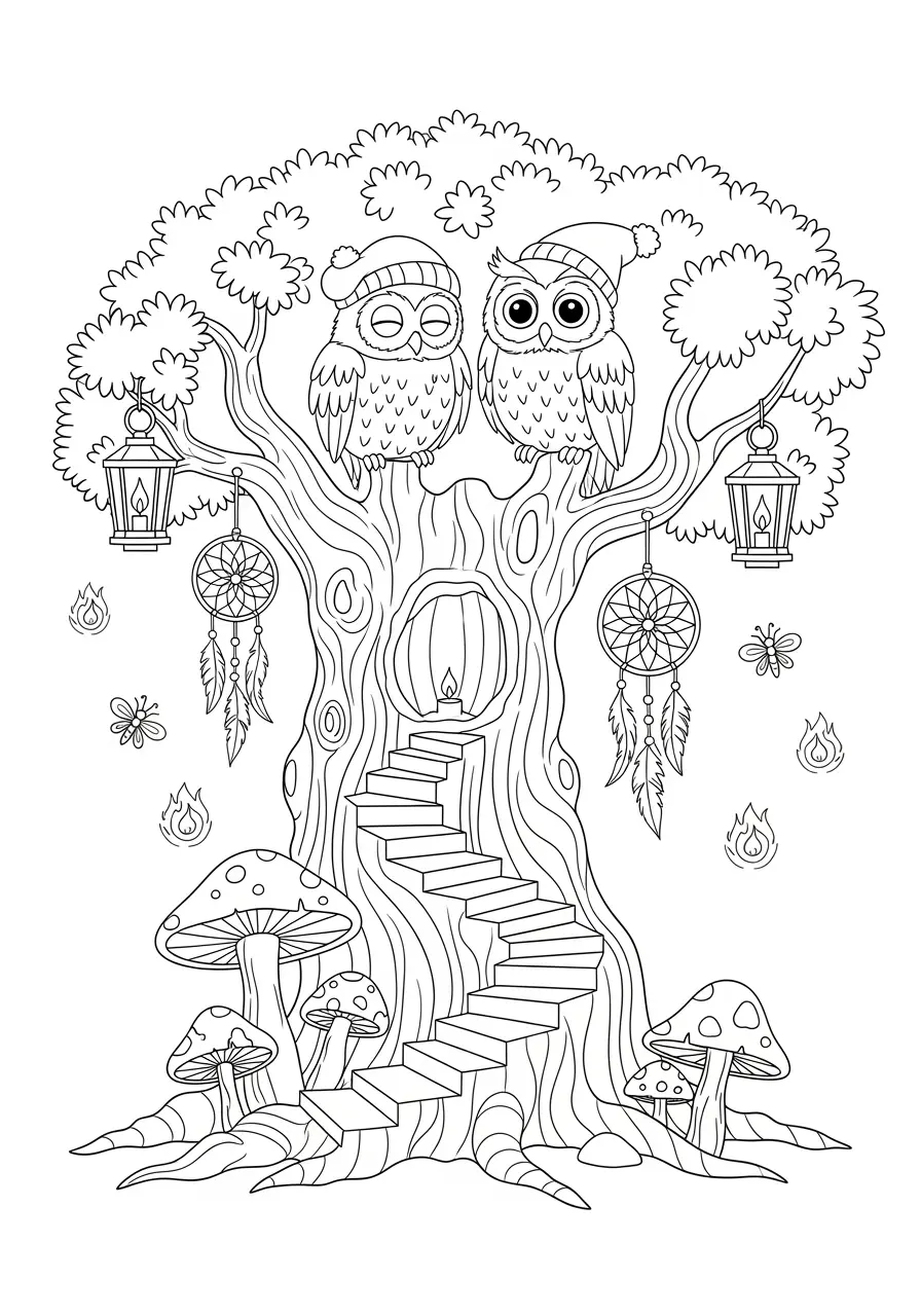 Owl's Hollow Dark Fantasy Coloring Page