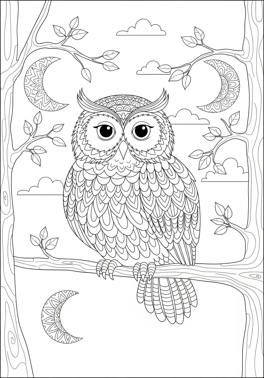 Owl Zentangle Coloring Page for Adults