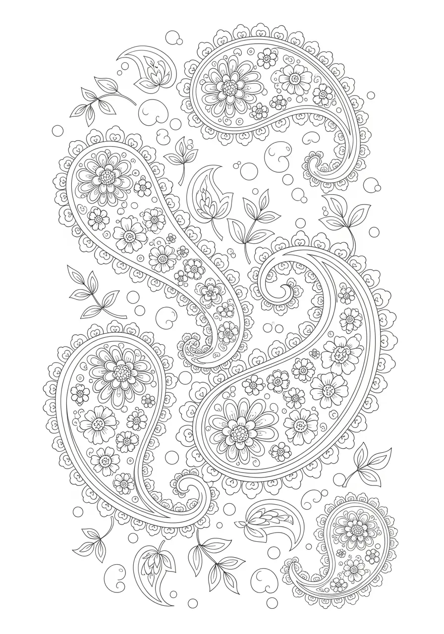 Paisley-Gartenmuster-Ausmalbild für Erwachsene