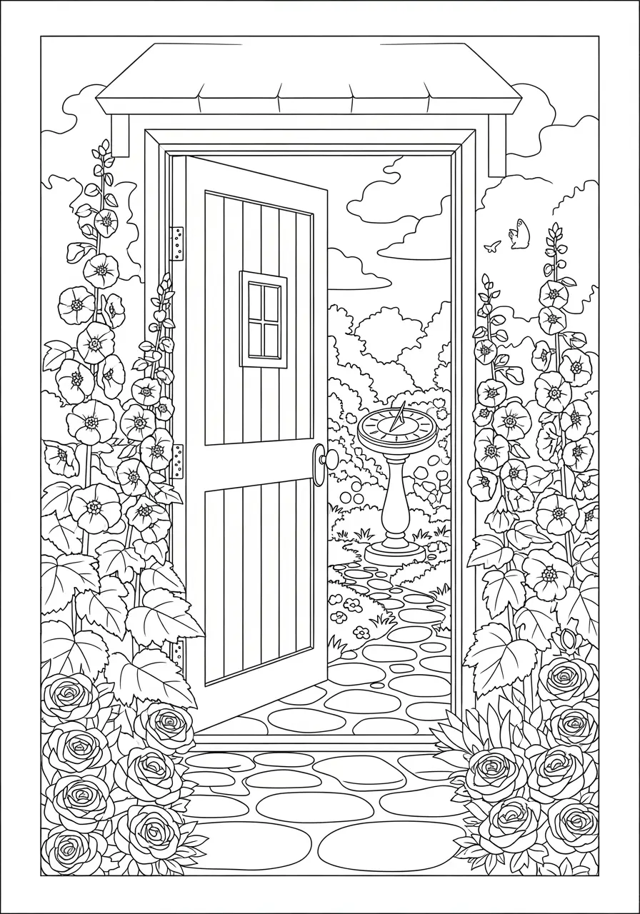 Peaceful Cottage Garden Coloring Page