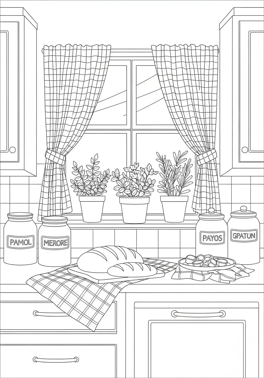 Peaceful Farmhouse Kitchen Coloring Page