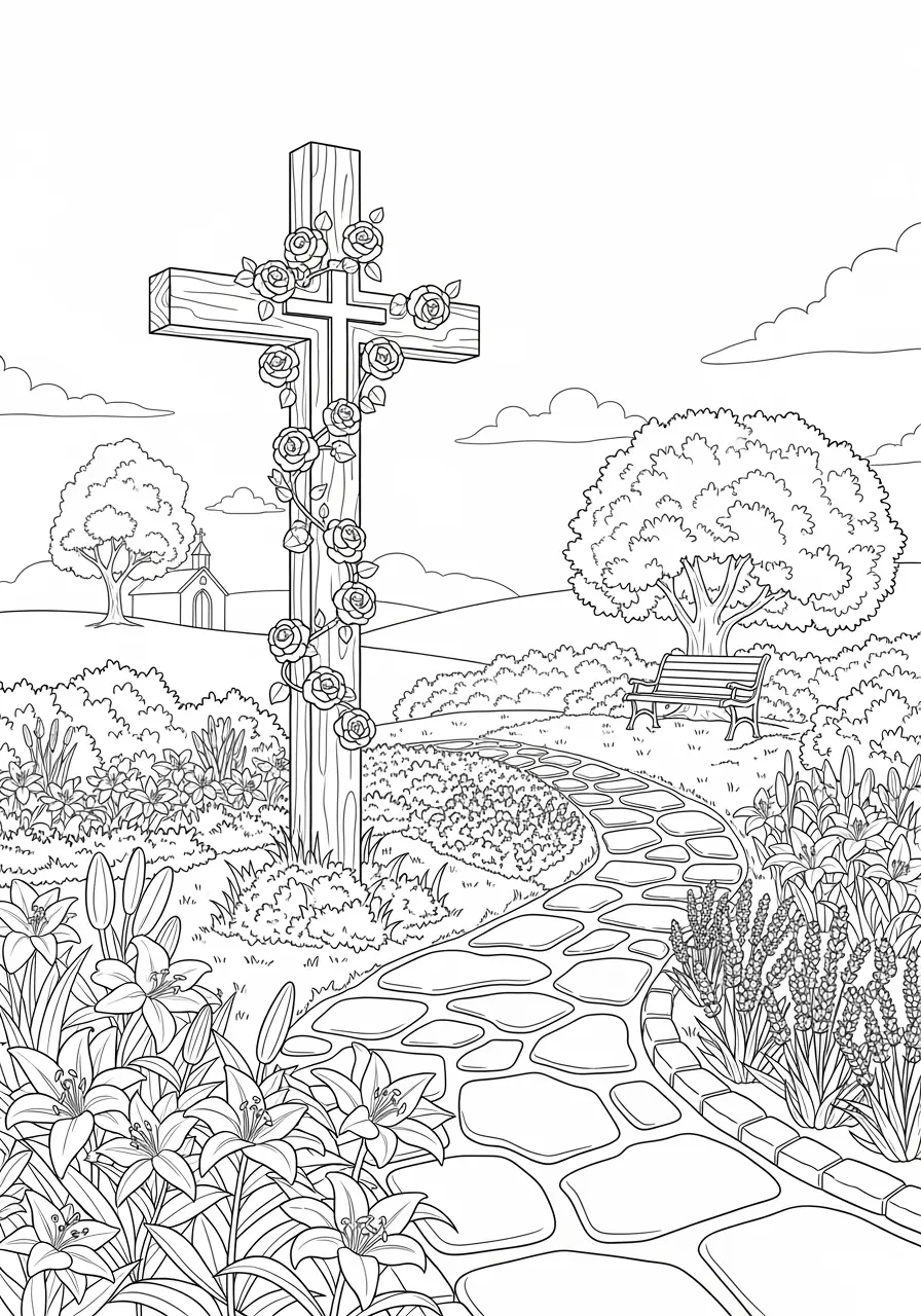 Peaceful Garden Christian Coloring Page