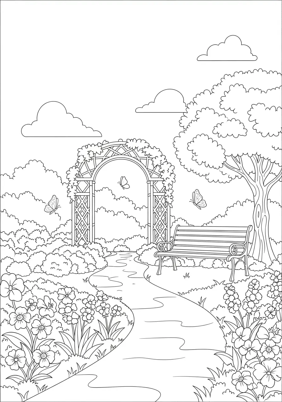 Peaceful Garden Easy Coloring Page