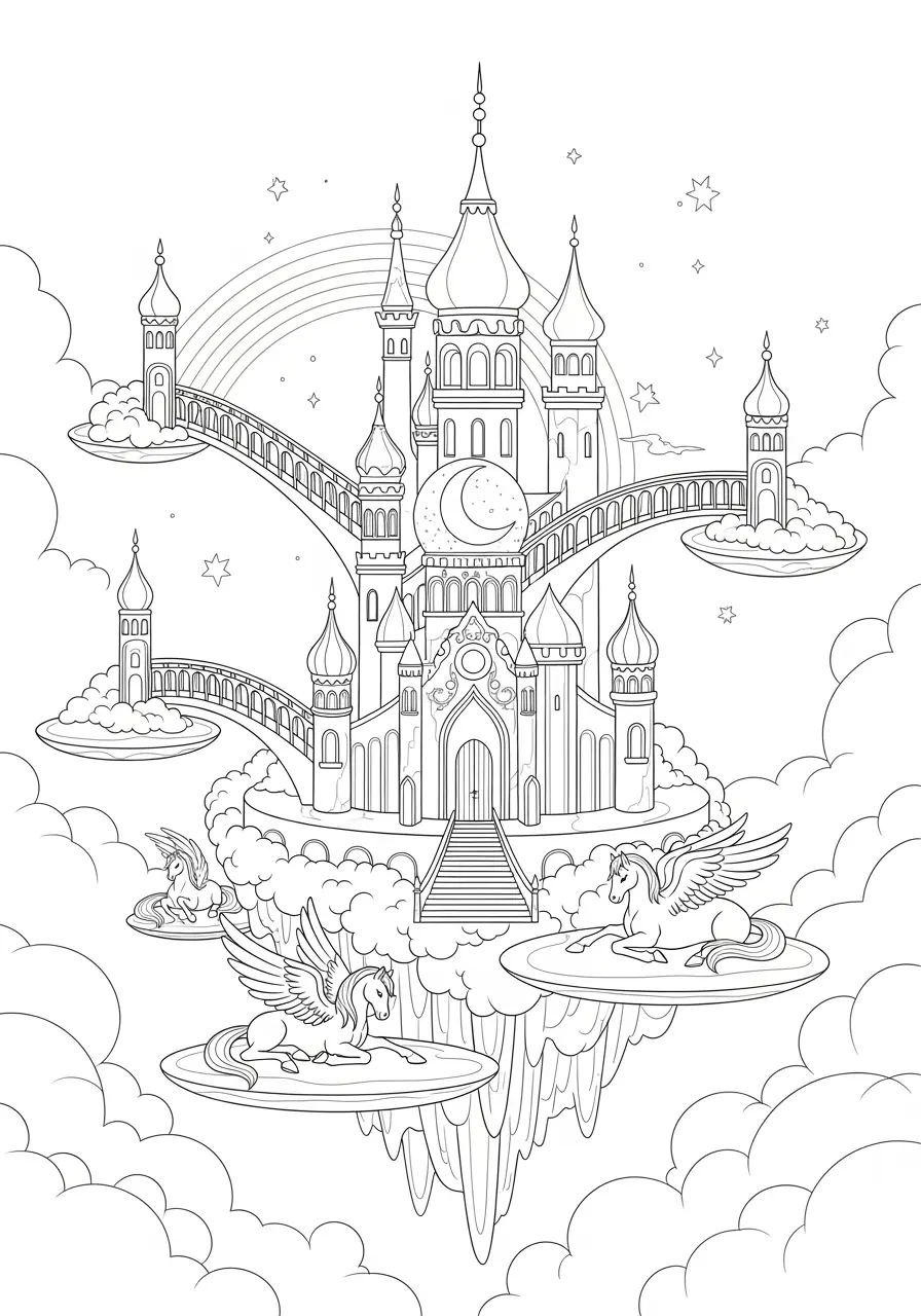 Pegasus Cloud Palace Fantasy Coloring
