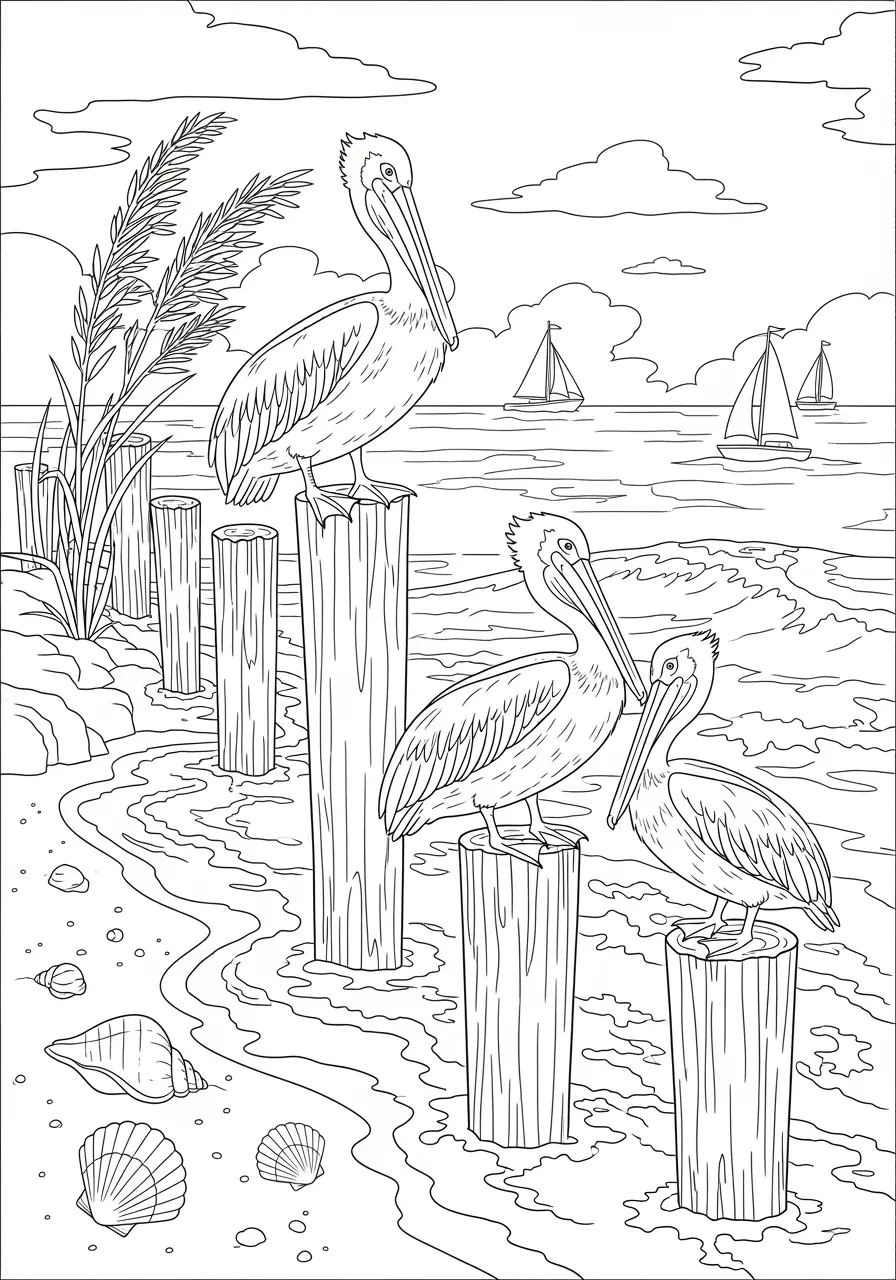 Pelican Beach Bird Coloring Page For Adults