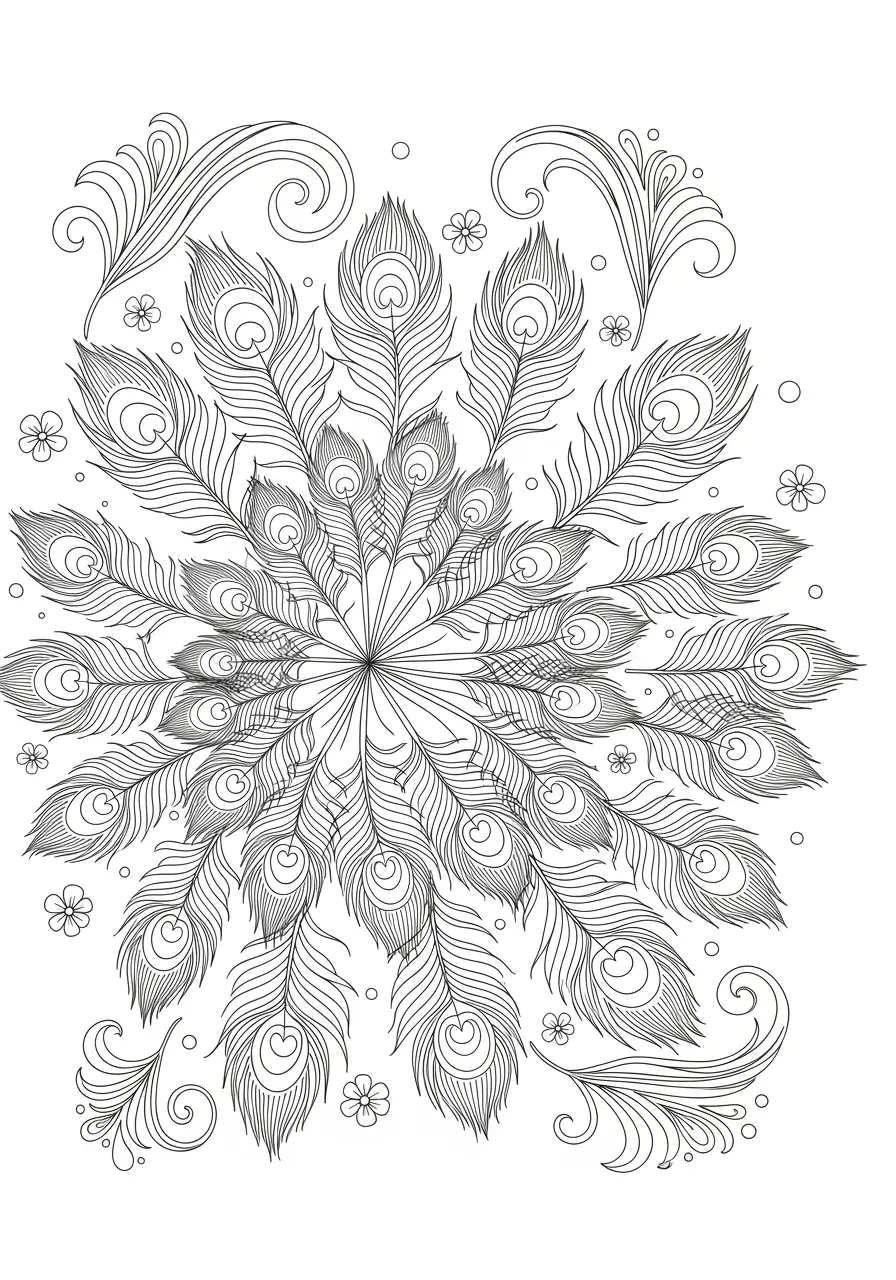 Pfauenfeder-Mandala-Ausmalbild