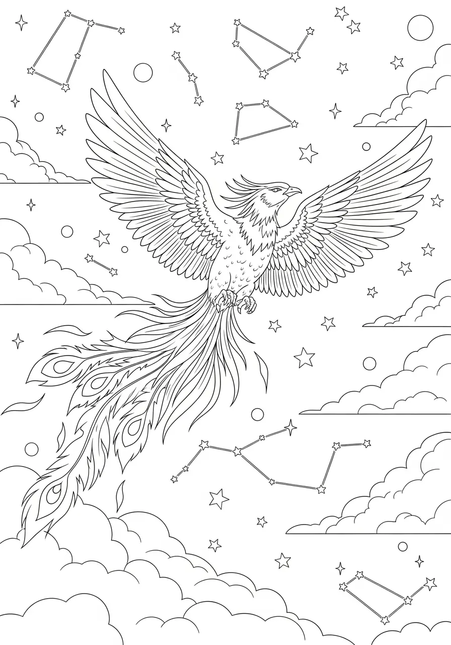 Phoenix Rising Dark Fantasy Coloring Page