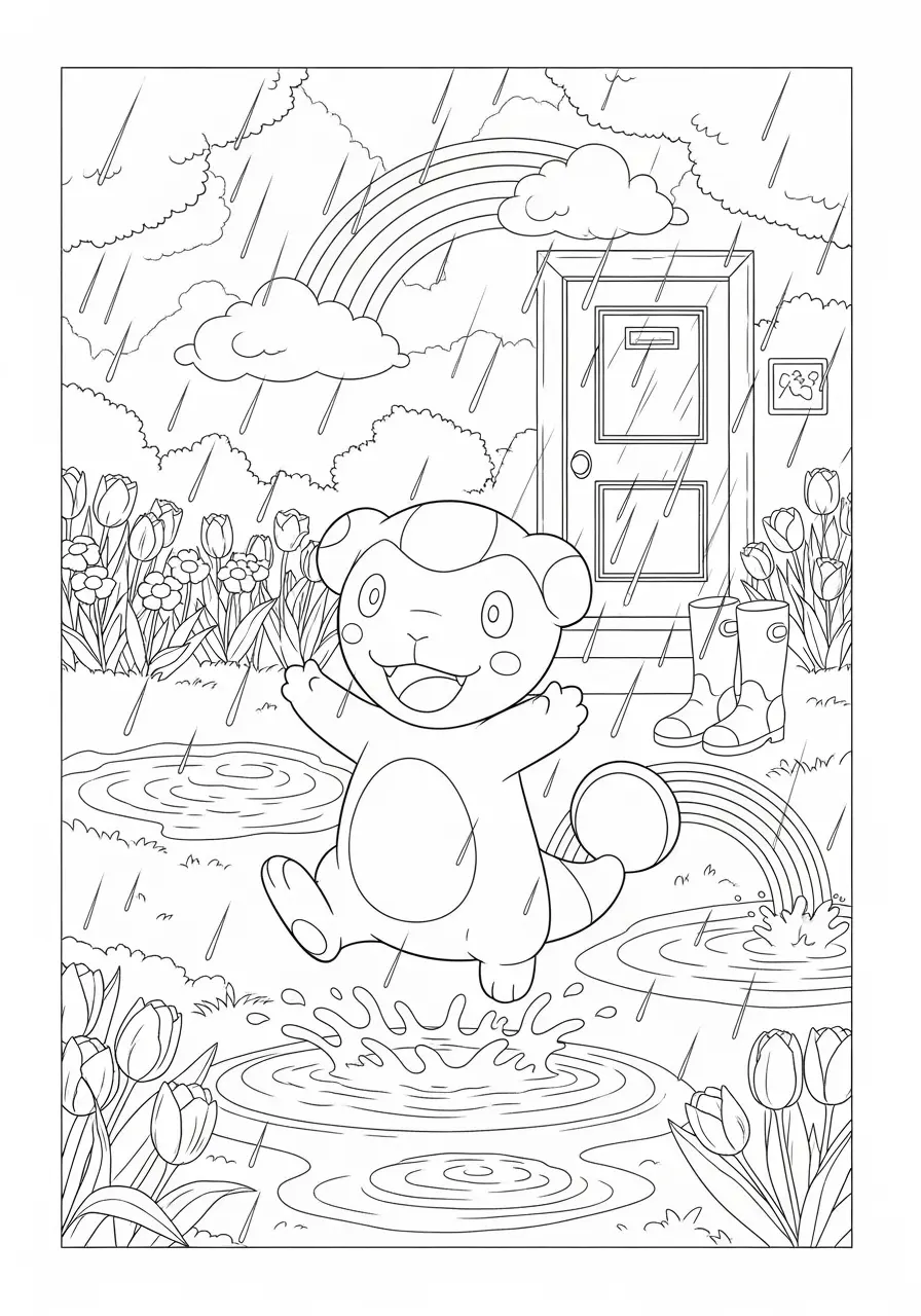 Poliwag Rain Puddles Pokemon Coloring Page