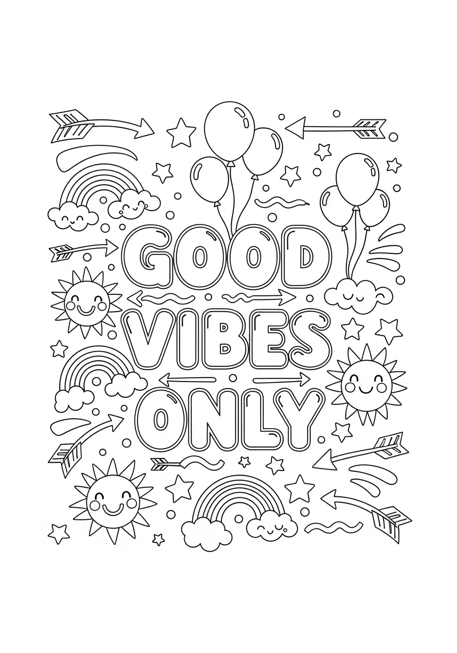 Positive Vibes Graffiti Coloring Page
