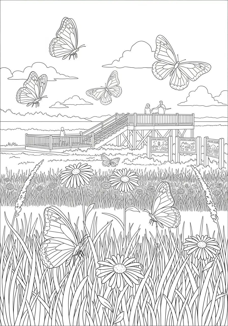 Prairie Butterfly Sanctuary Coloring Page