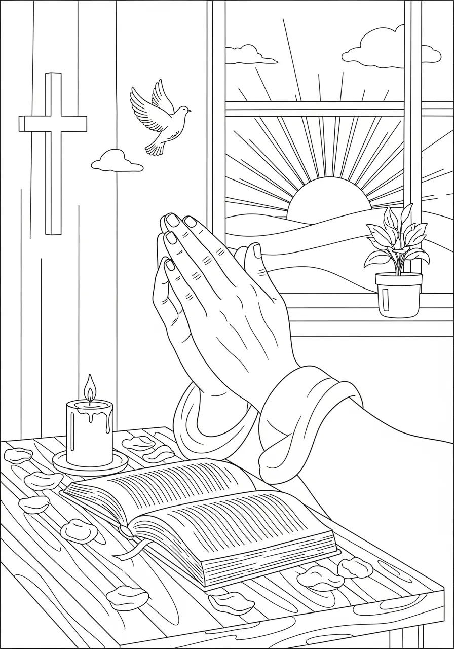 Praying Hands Christian Coloring Page