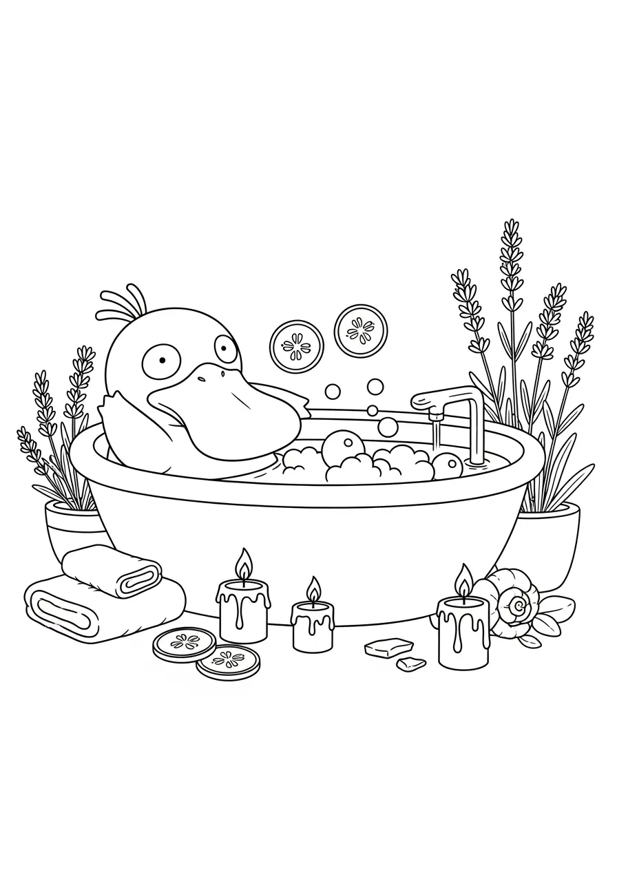 Psyduck Spa Day Pokemon Coloring Page