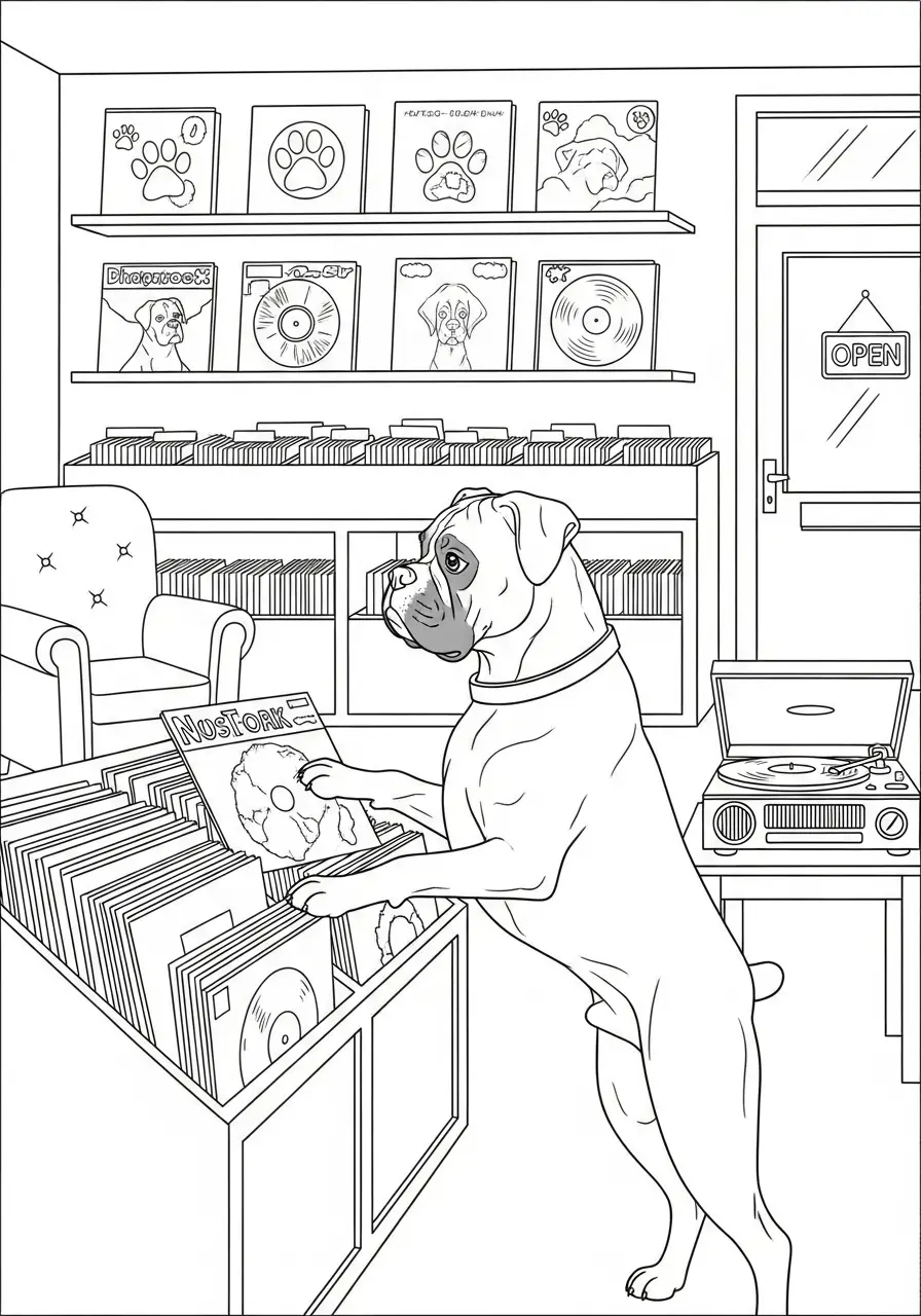 Record Shop Dog Coloring Page