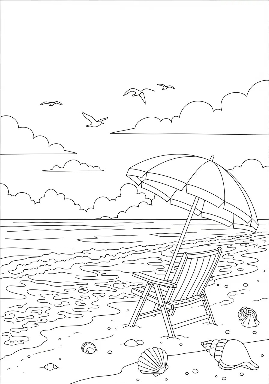 Relaxing Beach Scene Coloring Page
