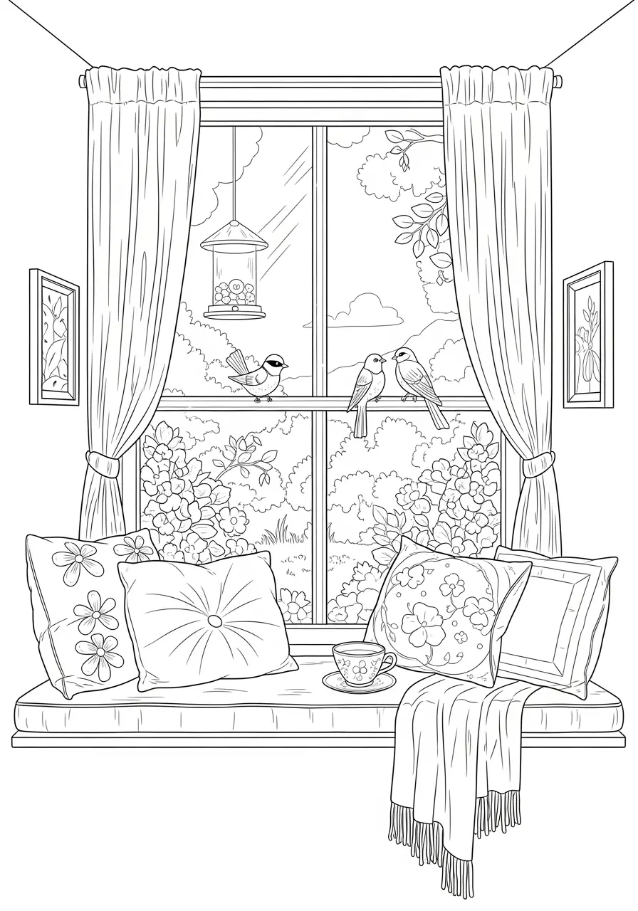 Relaxing Window View Coloring Page