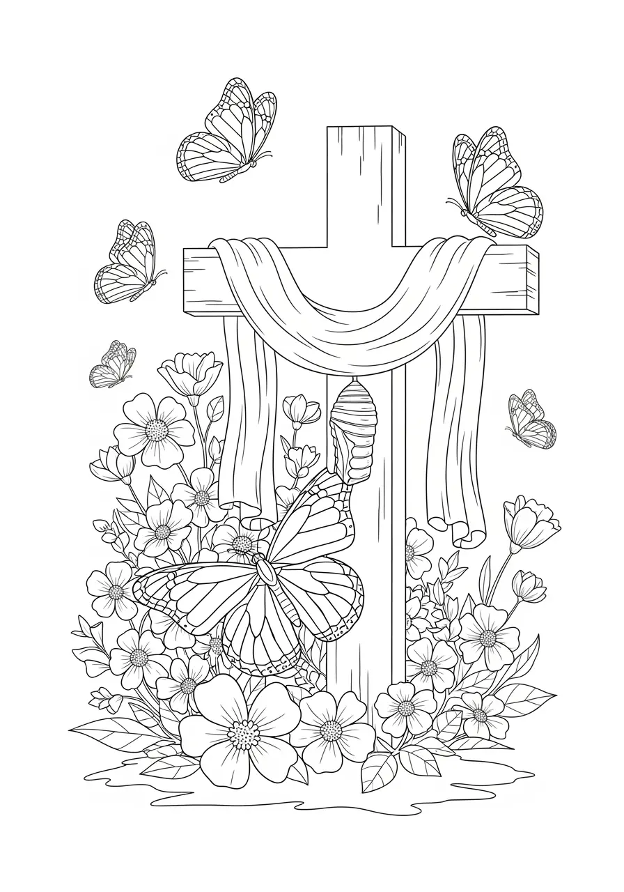 Resurrection Butterfly Christian Coloring Page