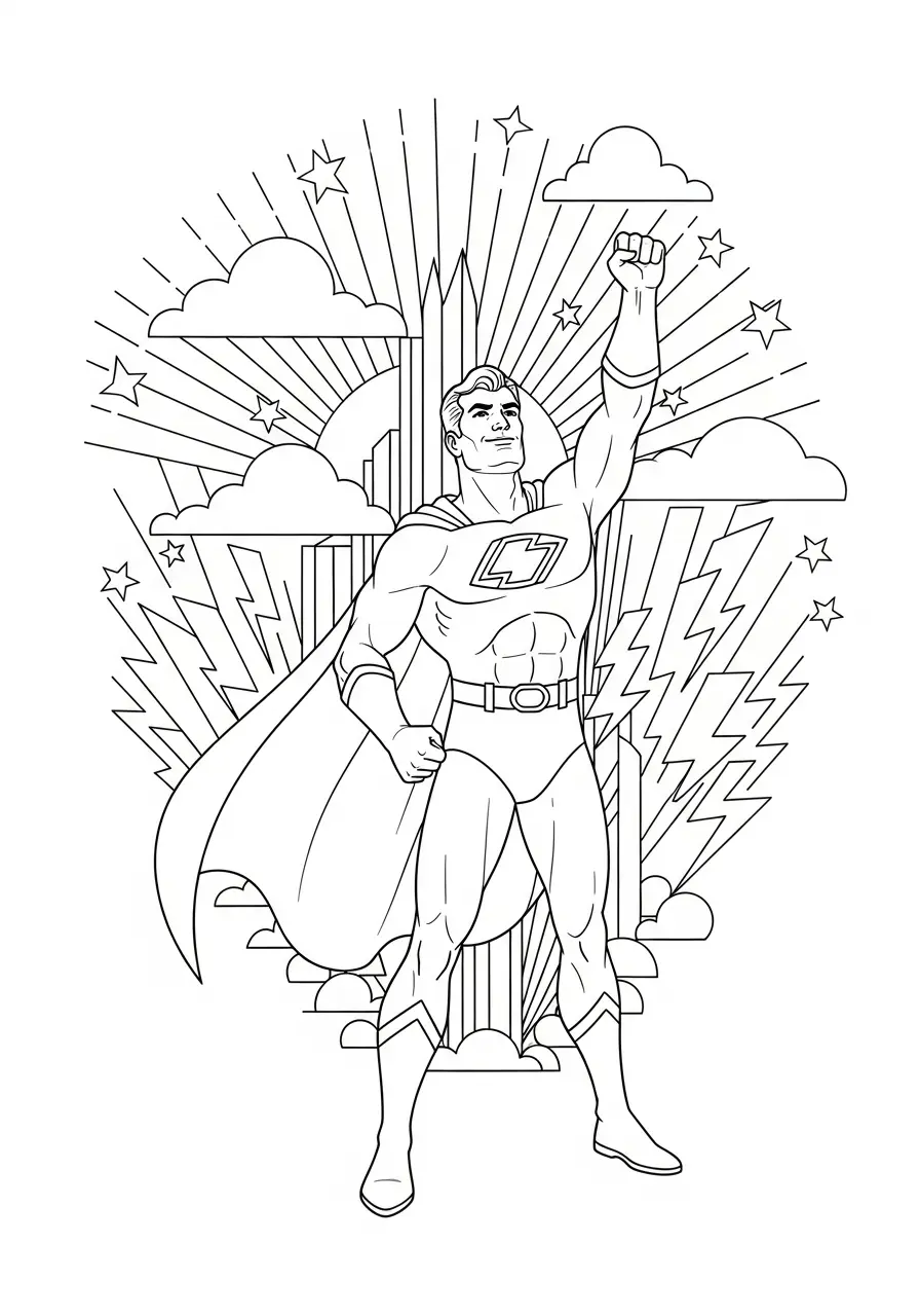 Retro Hero Poster Coloring Page