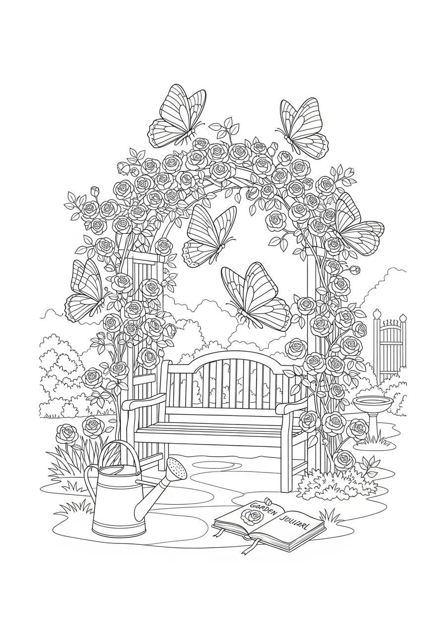 Rose Garden Flower Coloring Page
