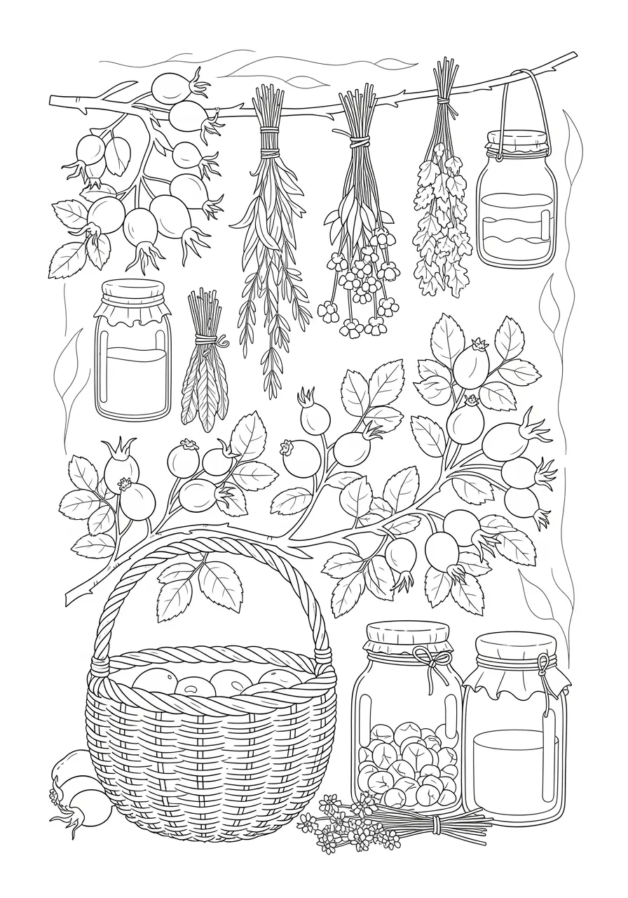 Rose Hip Harvest Coloring Page