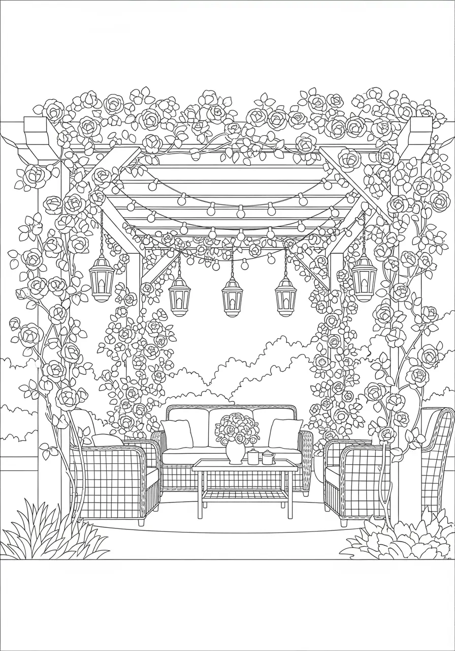 Rose Pergola Paradise Coloring Page