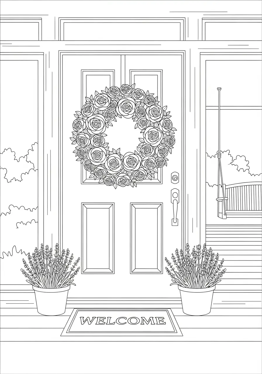 Rose Wreath Welcome Coloring Page
