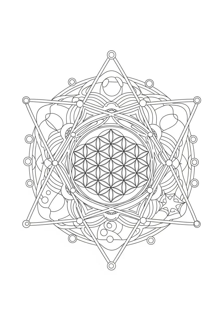 Sacred Geometry Trippy Coloring Page