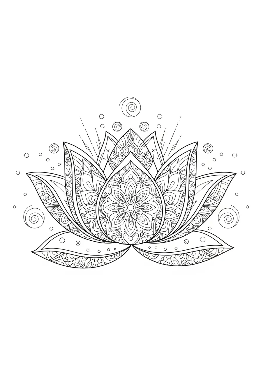 Sacred Lotus Mandala Tattoo Coloring Page