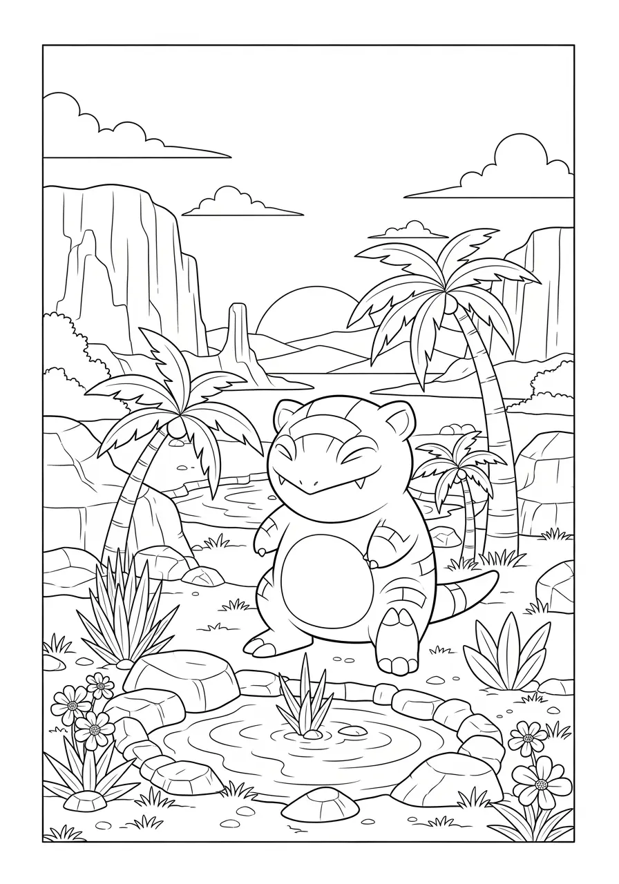 Sandshrew Desert Oasis Pokemon Coloring Page