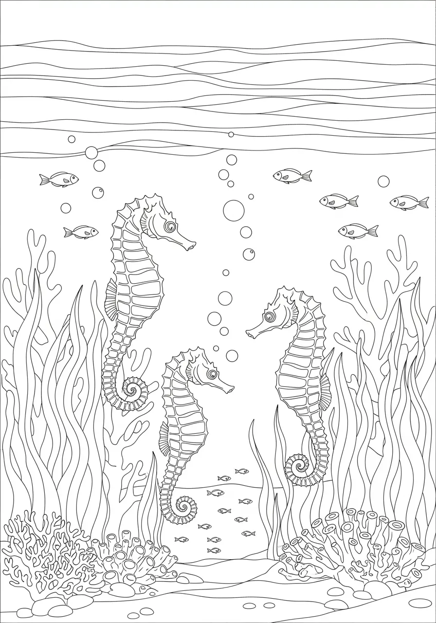 Seahorse Haven Ocean Coloring Page
