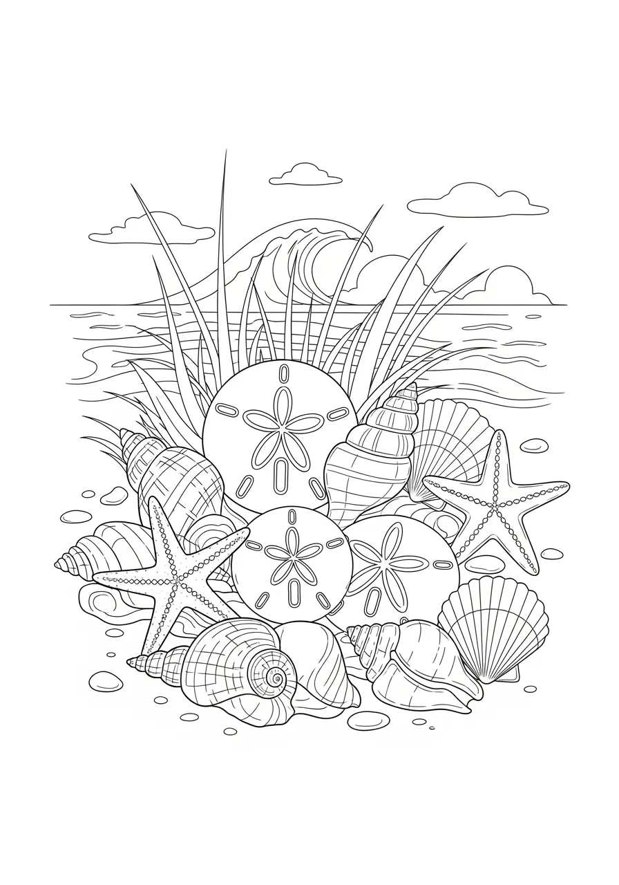 Seashell Collection Ocean Coloring Page