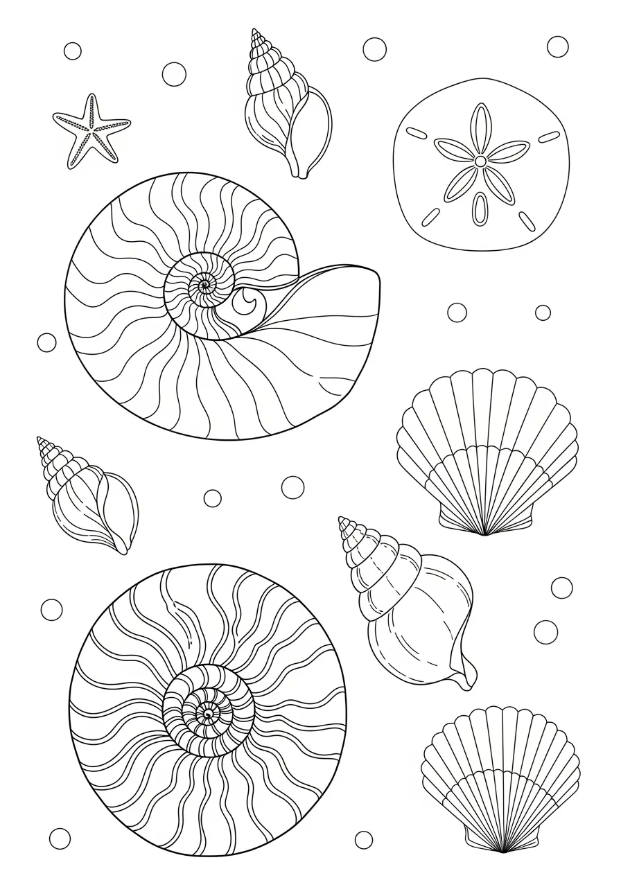 Seashell Spiral Mandala Coloring Page